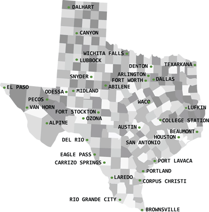 Mapa del estado de Texas